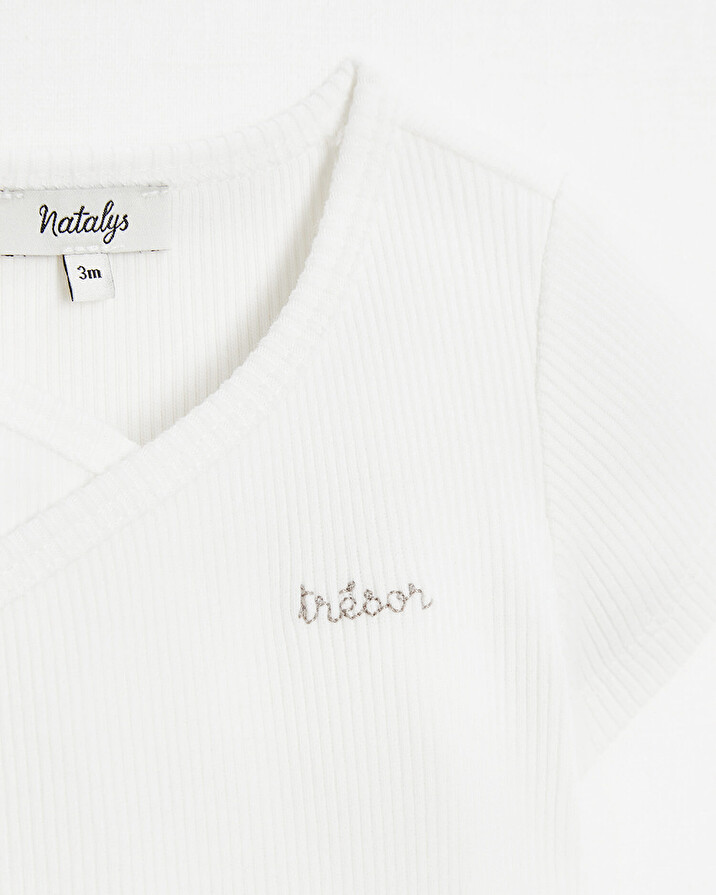 Crossed short-sleeved bodysuit Off-white colour  Natalys