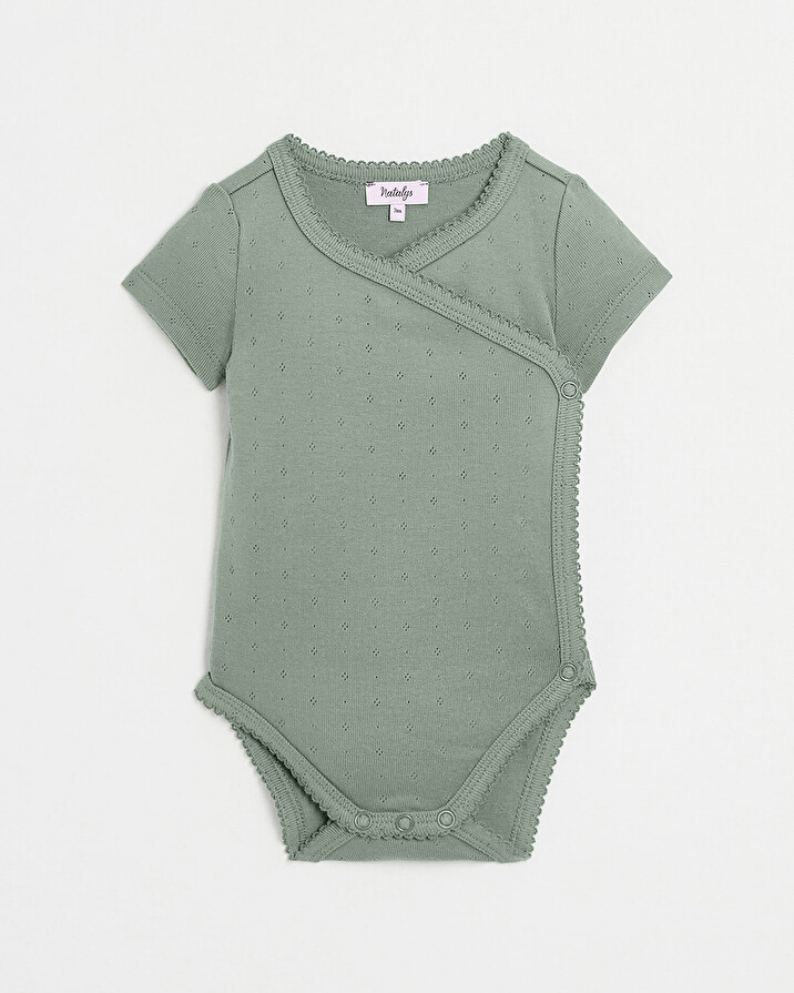 Fancy openwork crossed bodysuit Grey-green colour  Natalys