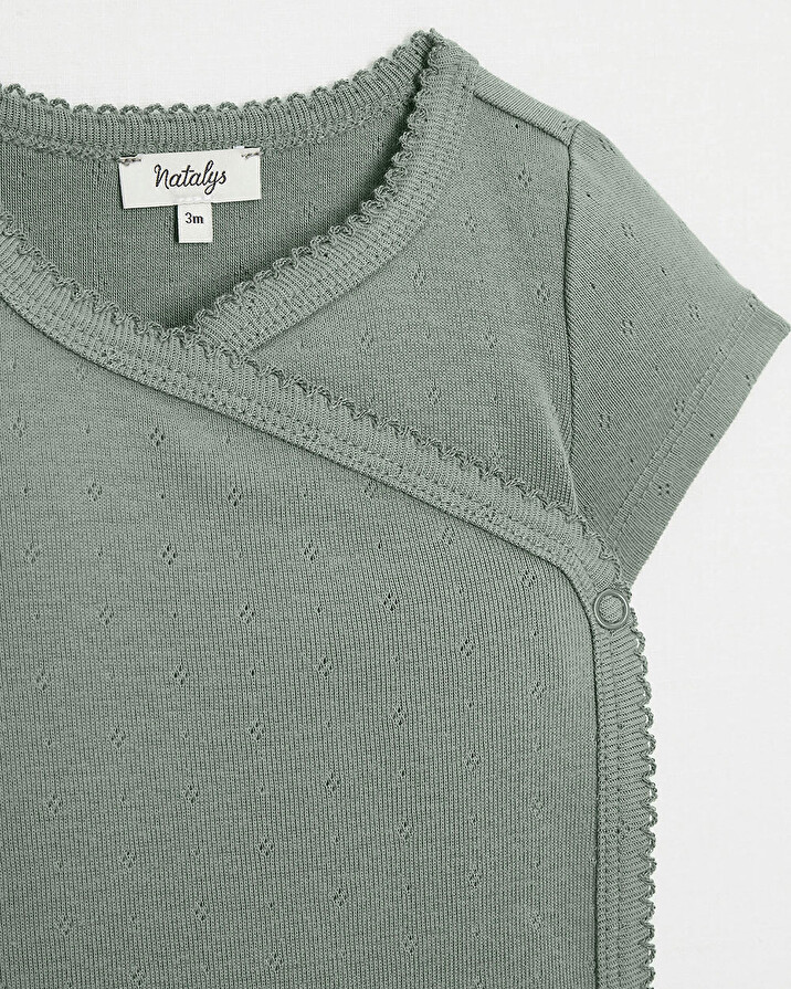 Fancy openwork crossed bodysuit Grey-green colour  Natalys