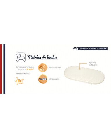 Pram mattress 32x72 cm Removable cover  Candide