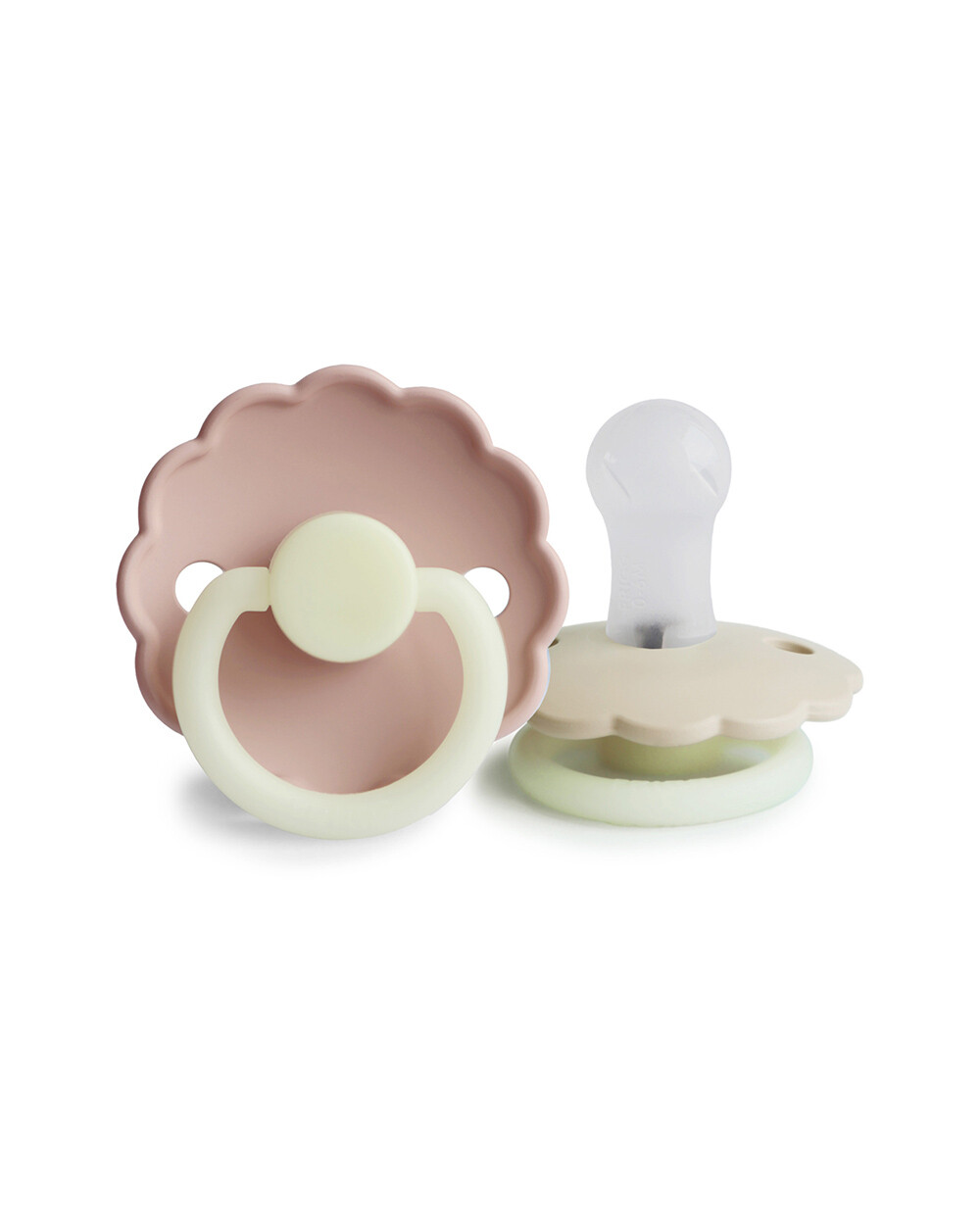 Set of 2 Daisy Night silicone pacifiers Cream/blush colours  Frigg