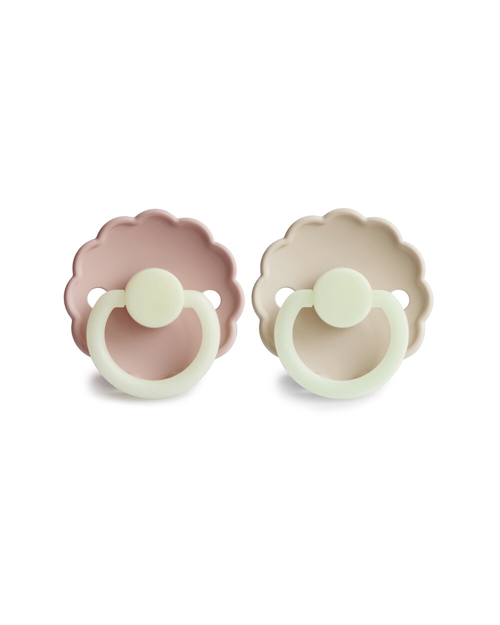 Set of 2 Daisy Night silicone pacifiers Cream/blush colours  Frigg