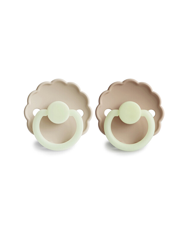 Set of 2 Daisy Night silicone pacifiers Crescent/cream  Frigg
