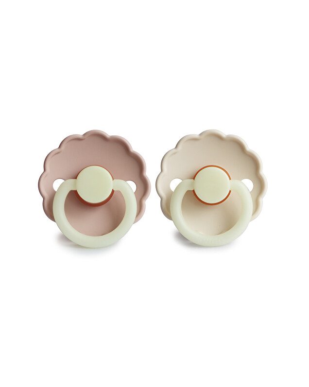 Set of 2 Daisy night latex pacifiers Cream/blush colours  Frigg