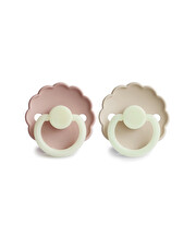 Set of 2 Daisy Night silicone pacifiers Cream/blush colours  Frigg