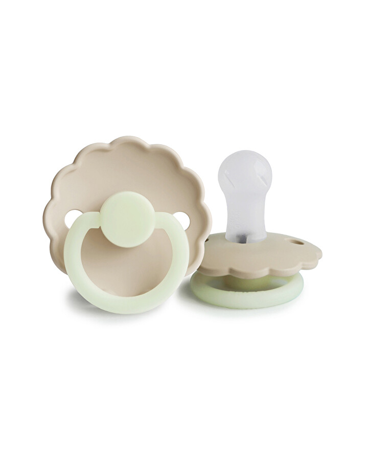 Set of 2 Daisy Night silicone pacifiers Crescent/cream  Frigg