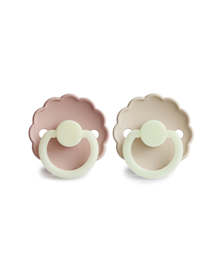 Set of 2 Daisy Night silicone pacifiers Cream/blush colours  Frigg