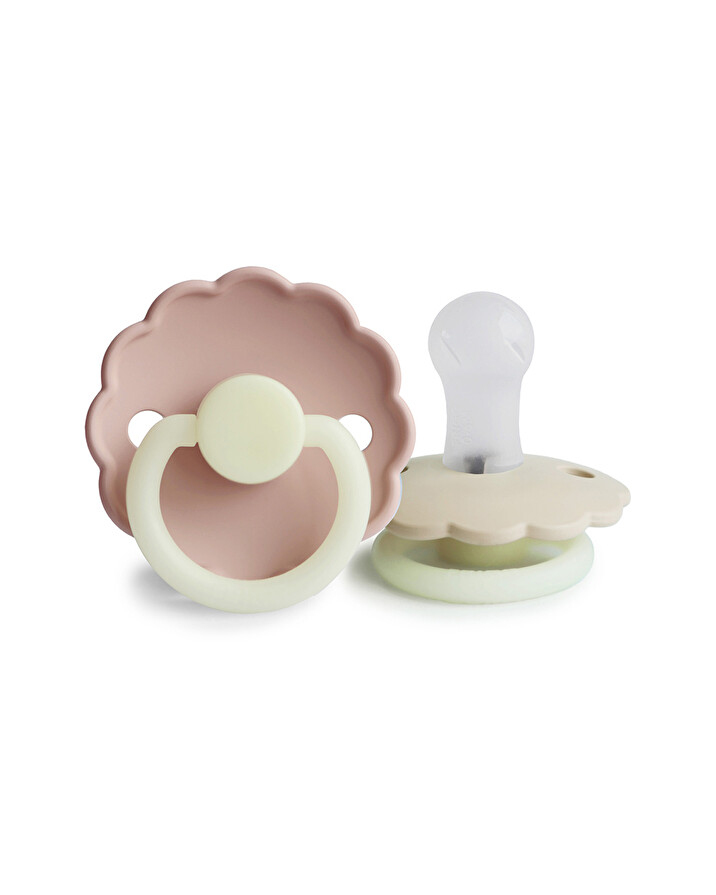 Set of 2 Daisy Night silicone pacifiers Cream/blush colours  Frigg