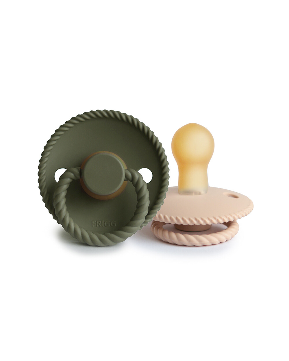 Set of 2 Rope latex pacifiers Crescent/olive colour  Frigg