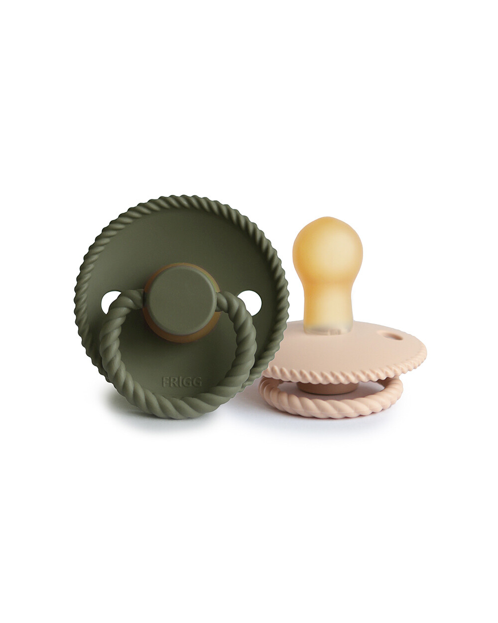 Set of 2 Rope latex pacifiers Crescent/olive colour Frigg