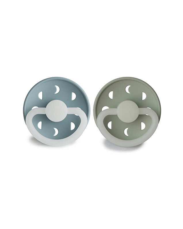 Set of 2 Moon Night silicone pacifiers Colours stone blue/sage  Frigg
