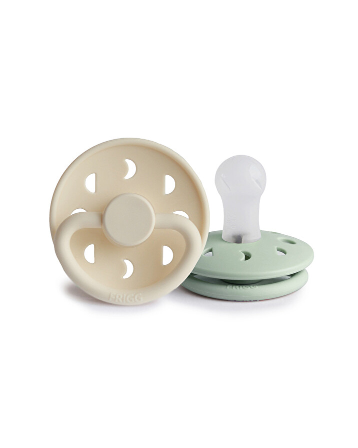 Set of 2 Moon silicone pacifiers Cream/sage colours  Frigg