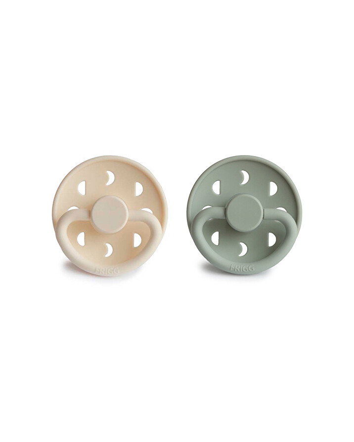 Set of 2 Moon silicone pacifiers Cream/sage colours  Frigg