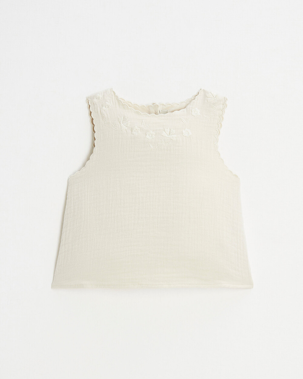 Embroidered sleeveless blouse Natural color Natalys