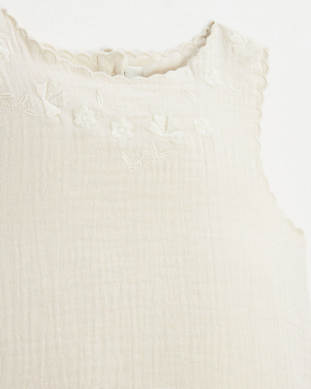Embroidered sleeveless blouse Natural color Natalys