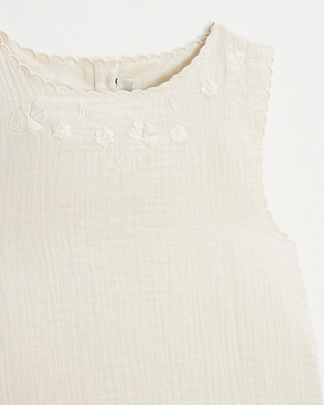 Embroidered sleeveless blouse Natural color  Natalys
