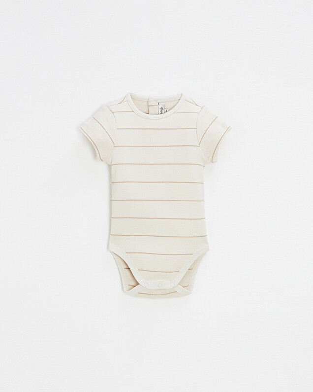 Short-sleeved striped bodysuit Ecru color  Natalys
