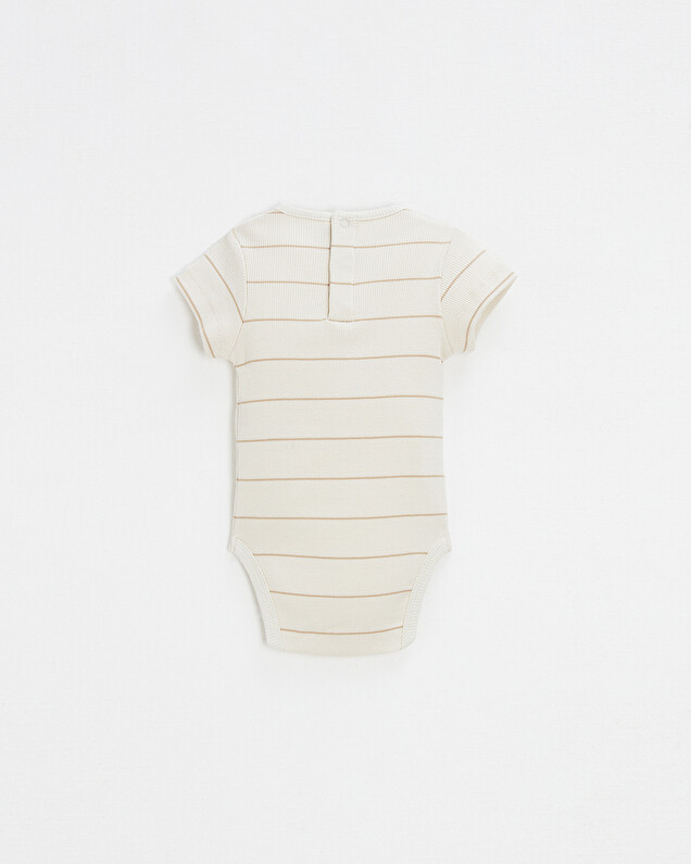 Short-sleeved striped bodysuit Ecru color  Natalys