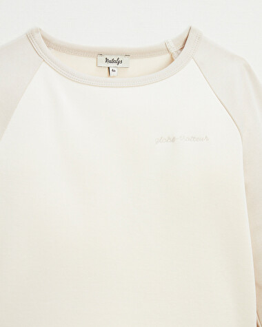 Embroidered two-tone t-shirt Ecru color  Natalys