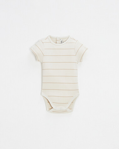 Short-sleeved striped bodysuit Ecru color  Natalys