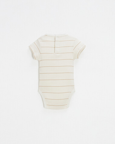 Short-sleeved striped bodysuit Ecru color  Natalys