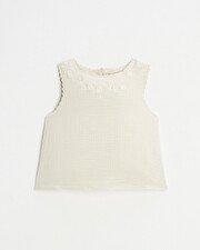 Embroidered sleeveless blouse Natural color Natalys