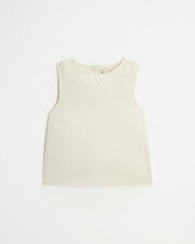 Embroidered sleeveless blouse Natural color Natalys