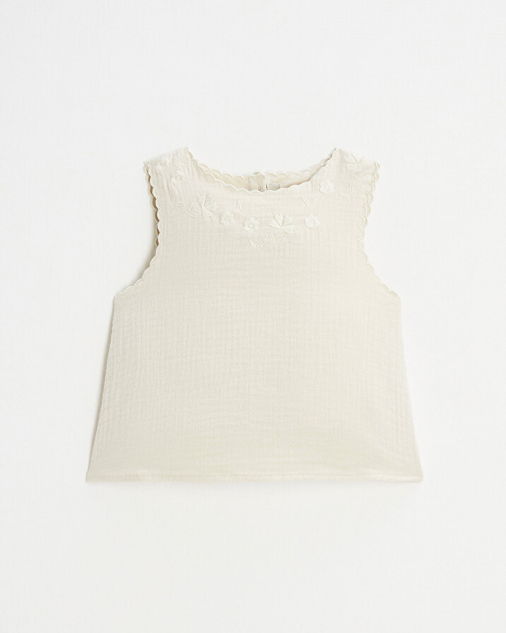 Embroidered sleeveless blouse Natural color Natalys