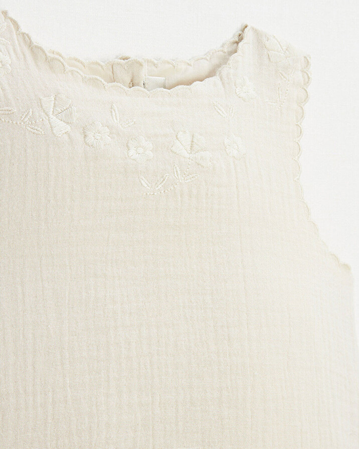 Embroidered sleeveless blouse Natural color Natalys
