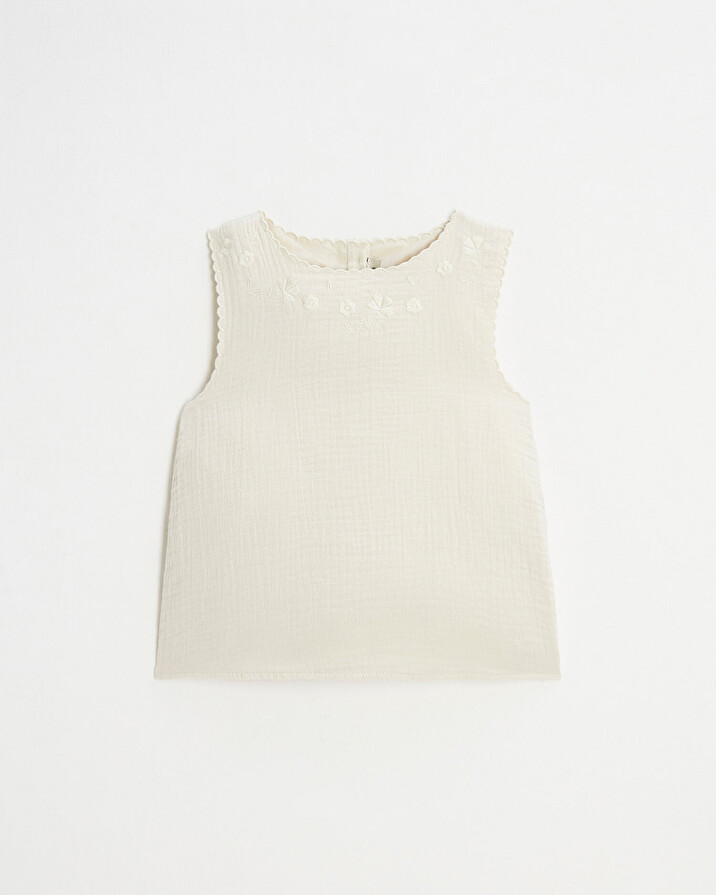 Embroidered sleeveless blouse Natural color Natalys