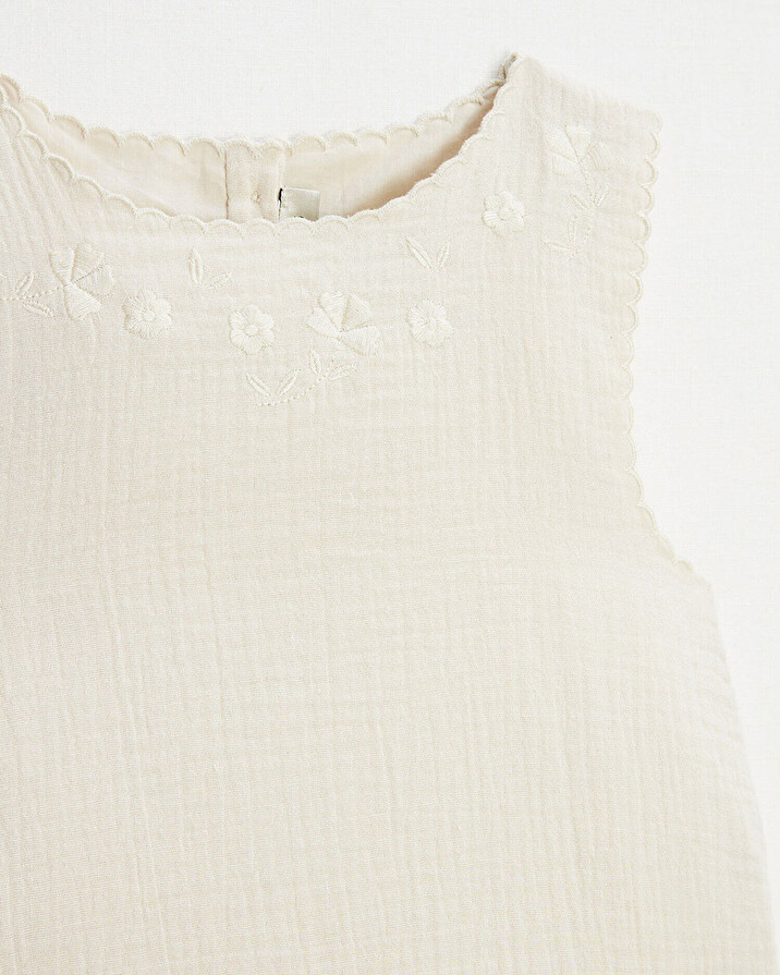 Embroidered sleeveless blouse Natural color Natalys