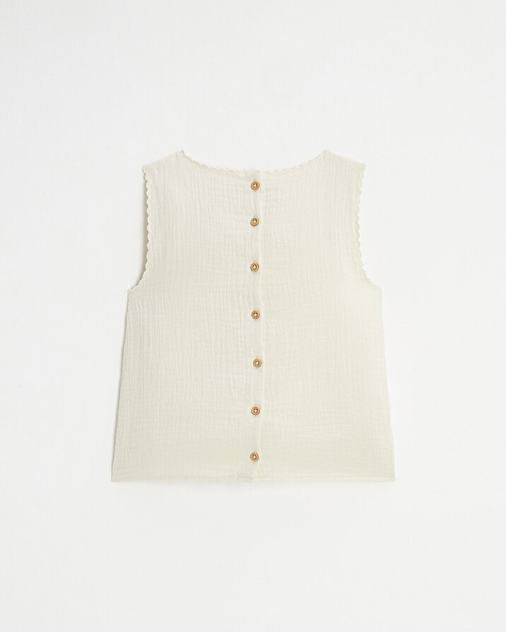Embroidered sleeveless blouse Natural color Natalys