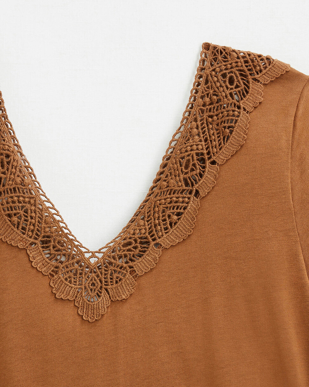 Camel lace-finish t-shirt Camel color Natalys