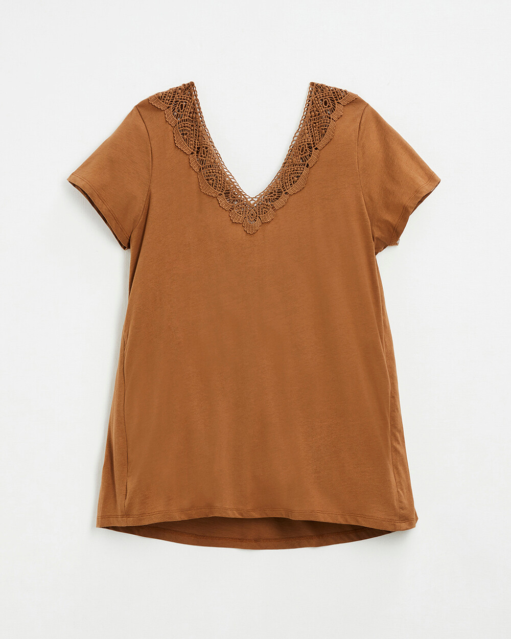 Camel lace-finish t-shirt Camel color Natalys