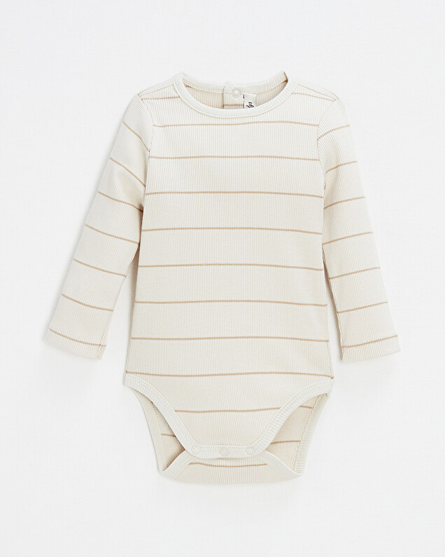 Long-sleeved striped bodysuit Ecru color  Natalys