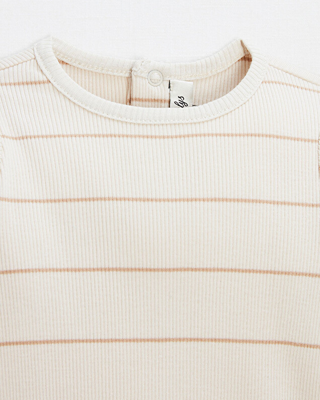 Long-sleeved striped bodysuit Ecru color  Natalys