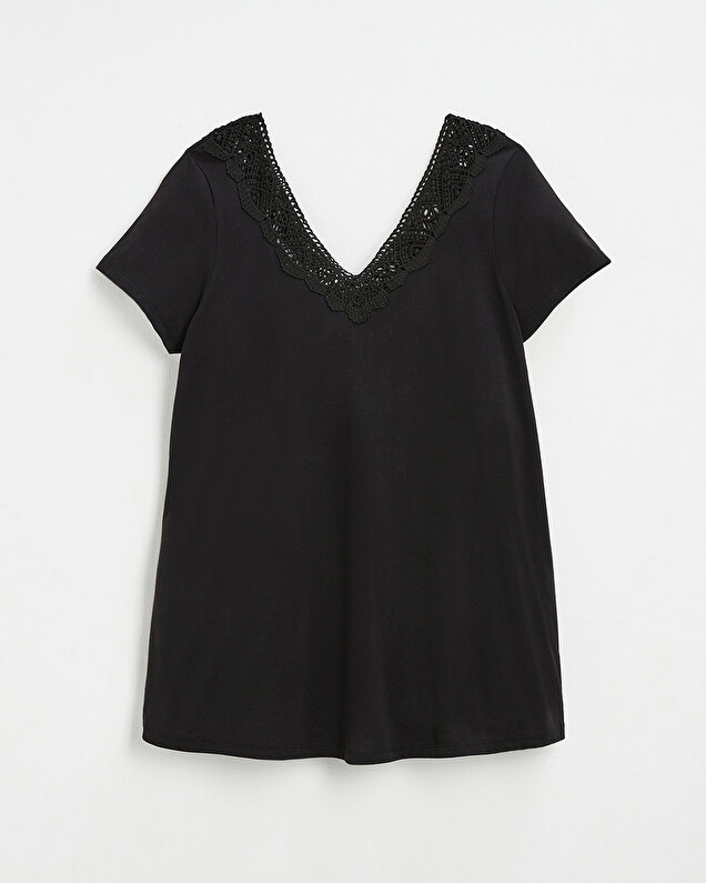 Black lace-finish t-shirt Black color  Natalys