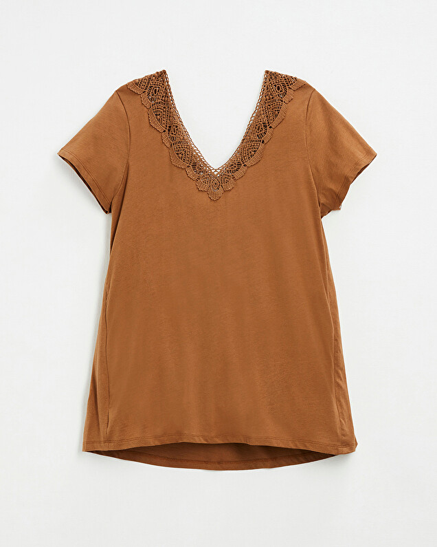Camel lace-finish t-shirt Camel color  Natalys