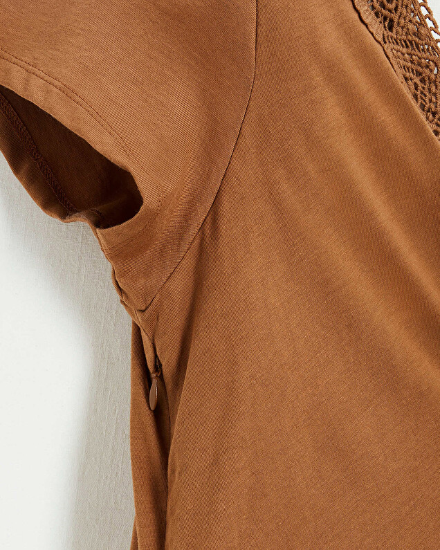 Camel lace-finish t-shirt Camel color  Natalys