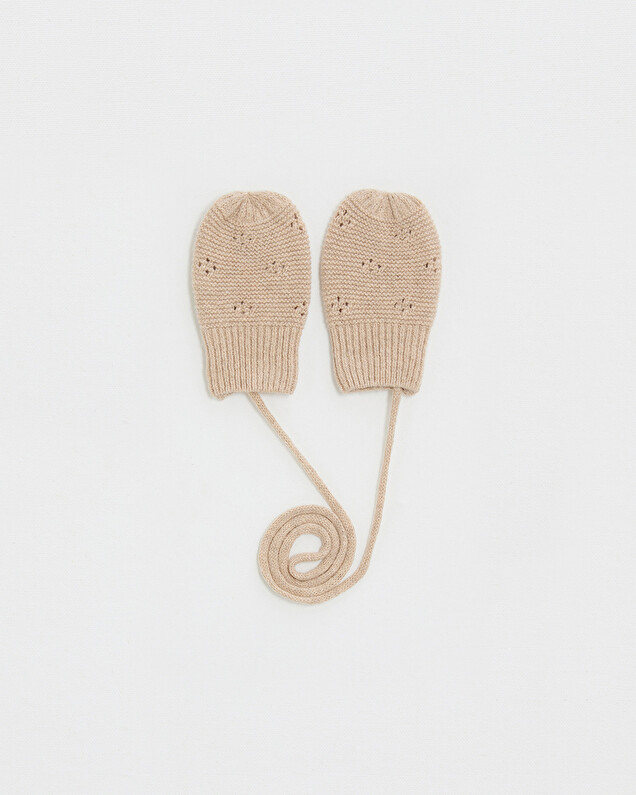Openwork knit mittens Camel color  Natalys