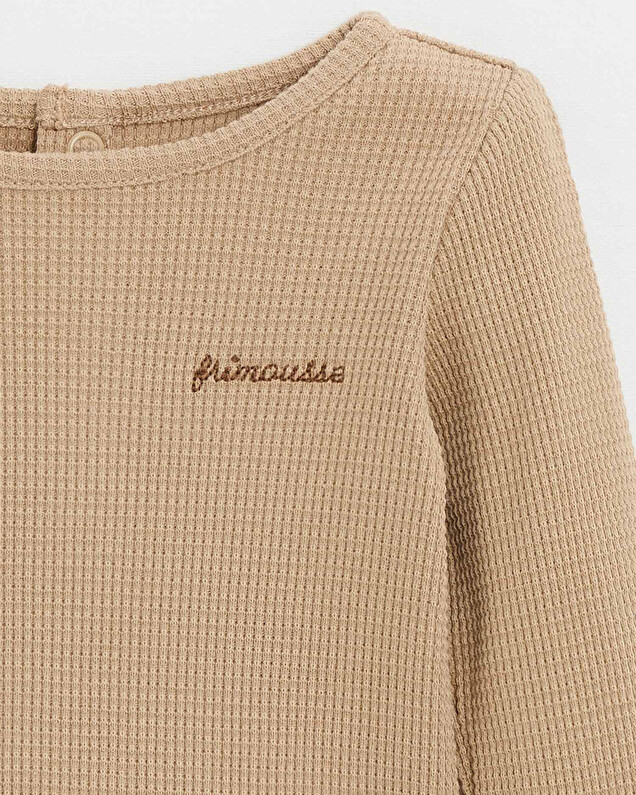 Embroidered long-sleeved bodysuit Caramel color  Natalys