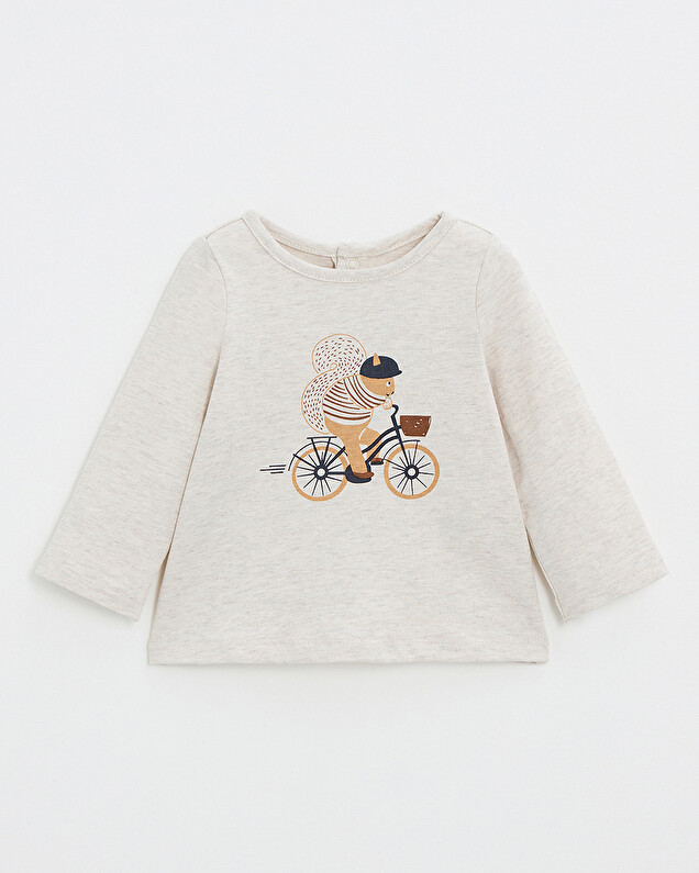 Animated long-sleeved t-shirt Heather beige color  Natalys