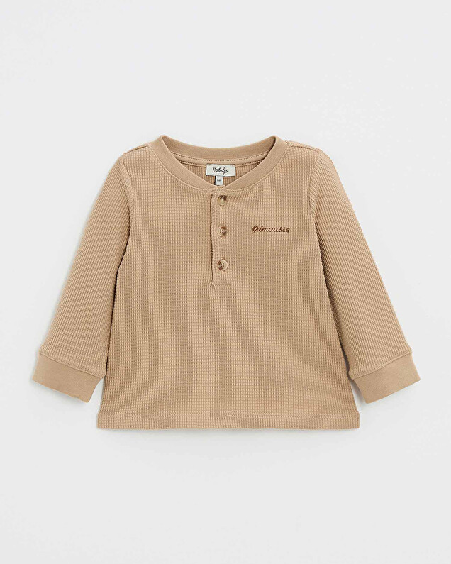 Embroidered long-sleeved t-shirt Caramel color  Natalys