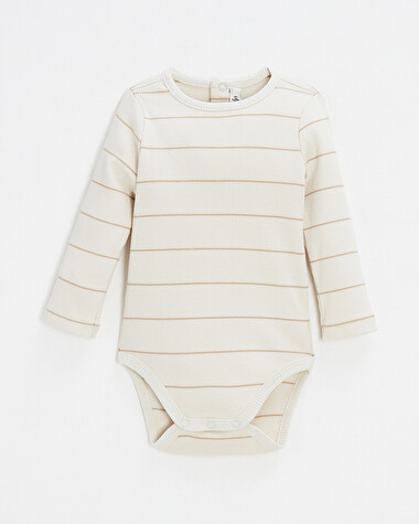 Long-sleeved striped bodysuit Ecru color  Natalys