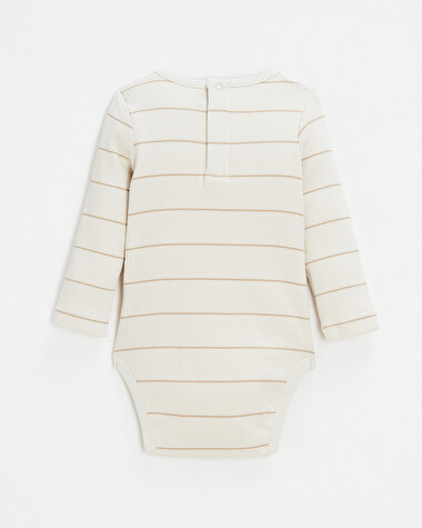 Long-sleeved striped bodysuit Ecru color  Natalys