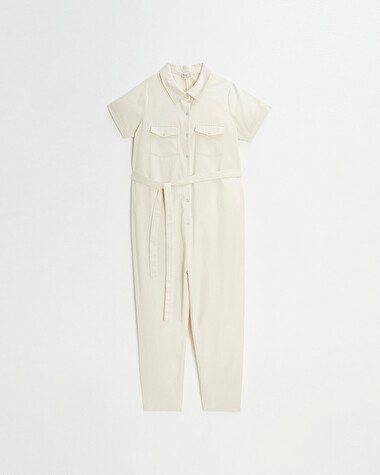 Long twill jumpsuit Beige color  Natalys