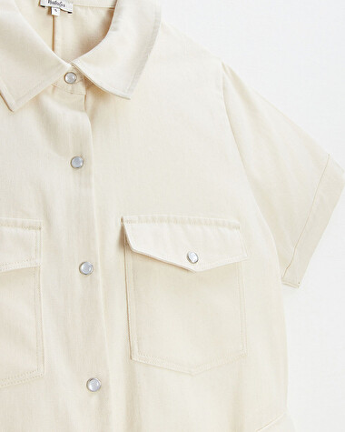 Long twill jumpsuit Beige color  Natalys