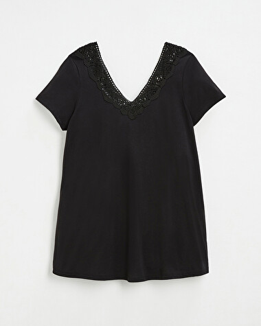 Black lace-finish t-shirt Black color  Natalys