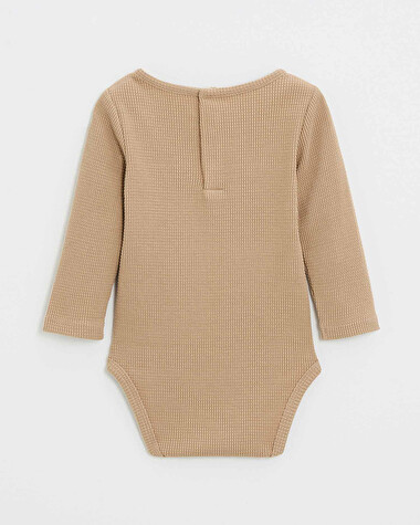 Embroidered long-sleeved bodysuit Caramel color  Natalys