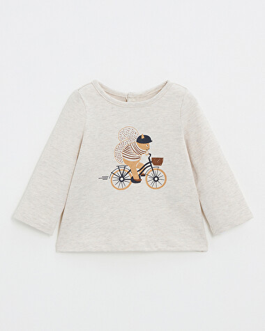 Animated long-sleeved t-shirt Heather beige color  Natalys